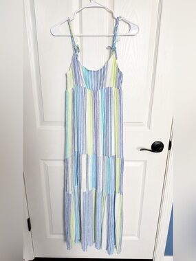 In The Beginning Los Angeles Striped Layered Tie-Shoulder Maxi Dress Small